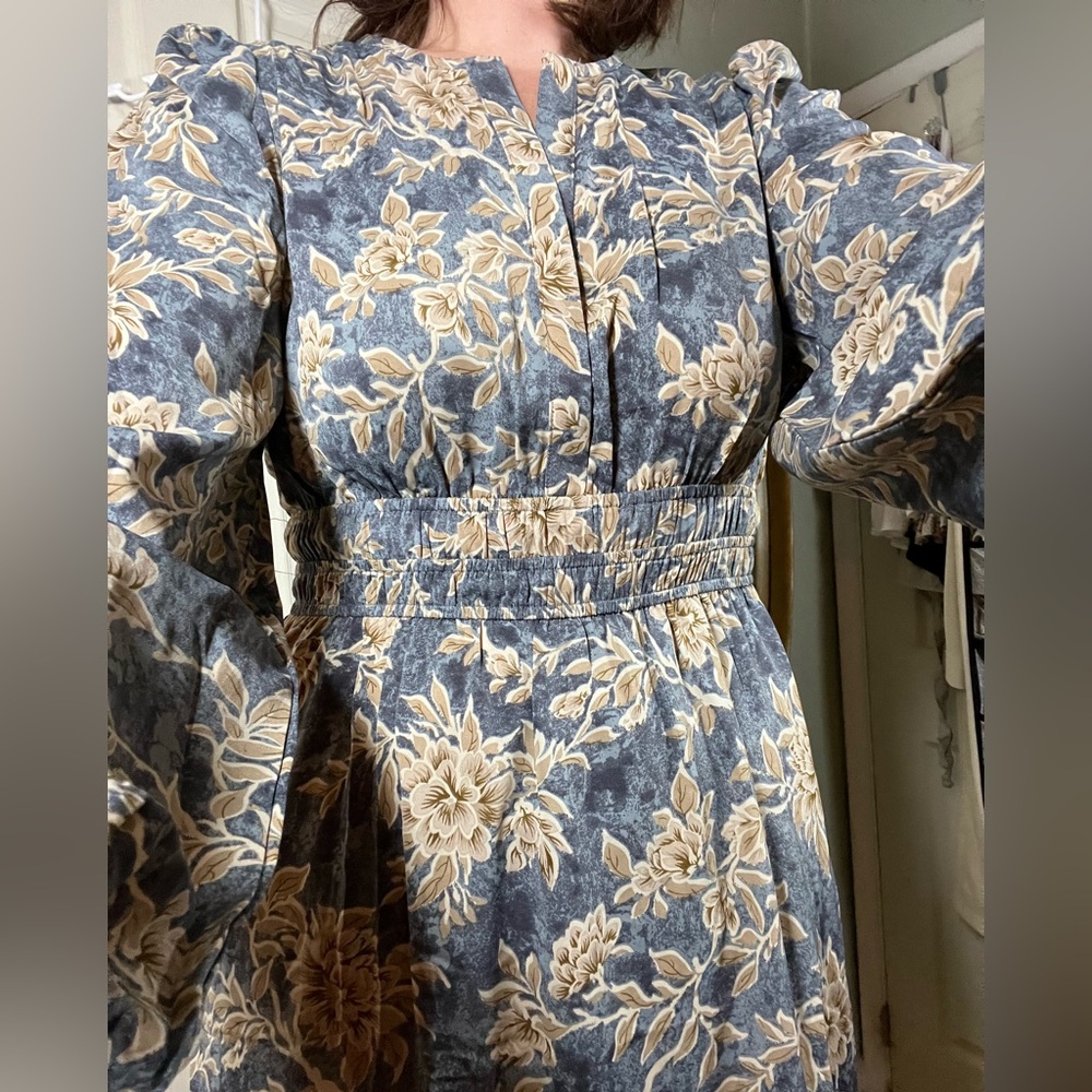 Floral Smocked Waist Long Sleeve Maxi Dress | Somerset-Style Fit | Blue & Cream - Picture 6 of 10